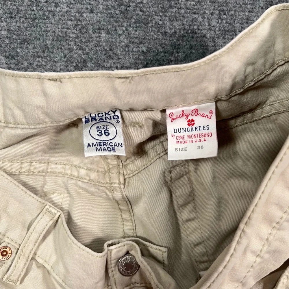 VTG Lucky Brand Dungarees Pants Mens 36x32 Baggy Made in USA Beige Utility Gorp